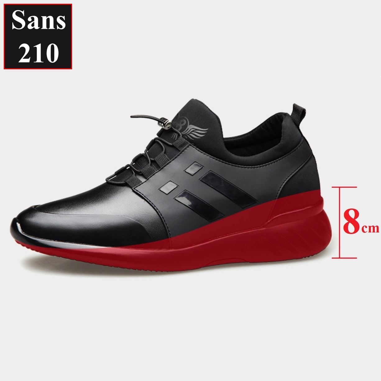 Giày tăng chiều cao nam unisex 8cm Sans210 sneaker da bò thật full đen thể thao có big size to lớn 44 45 46 47 48 độn đế