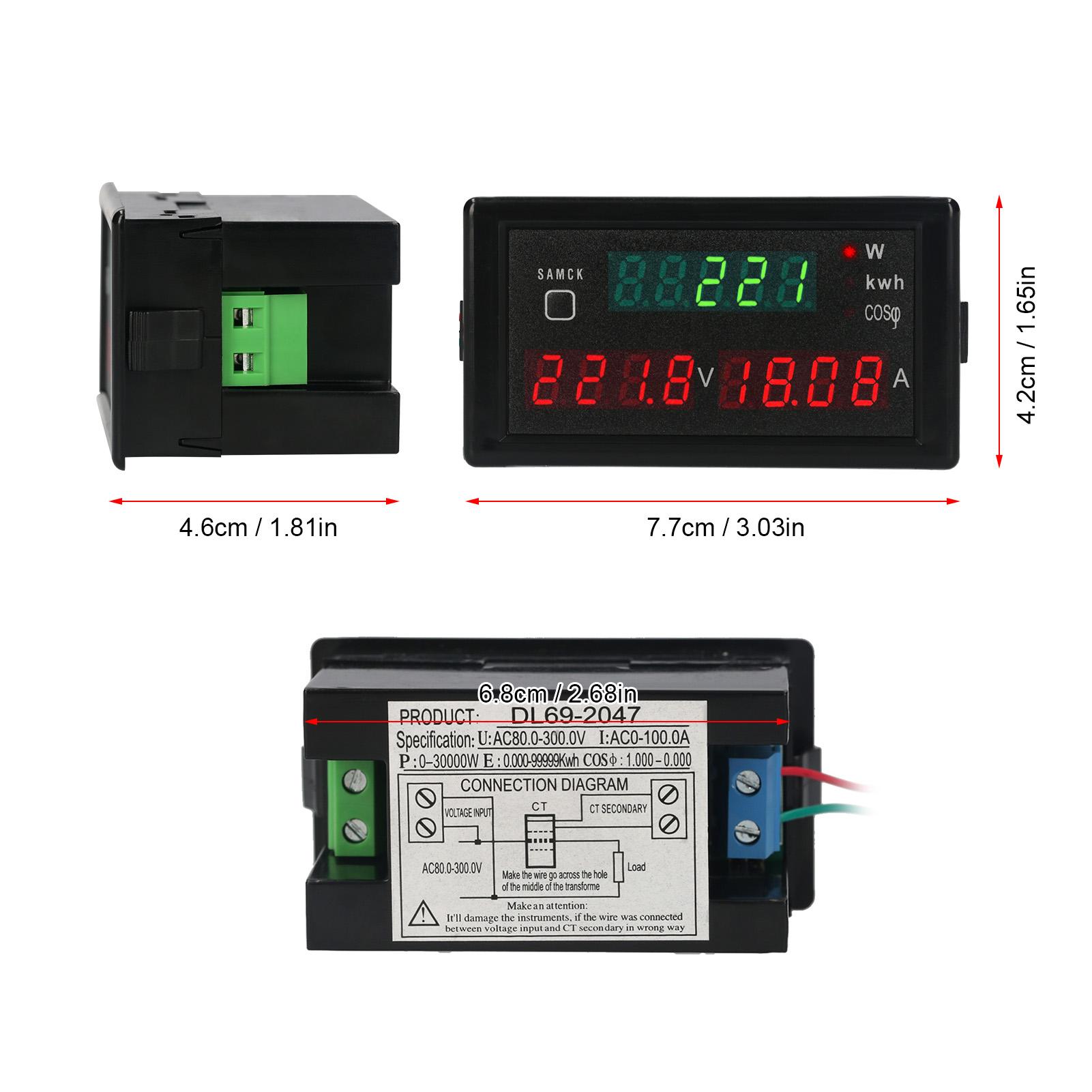 AC 80-300V Digital Voltmeter Ammeter Mini AC Digital Multimeter Current Voltage Active Power Electric Energy Power