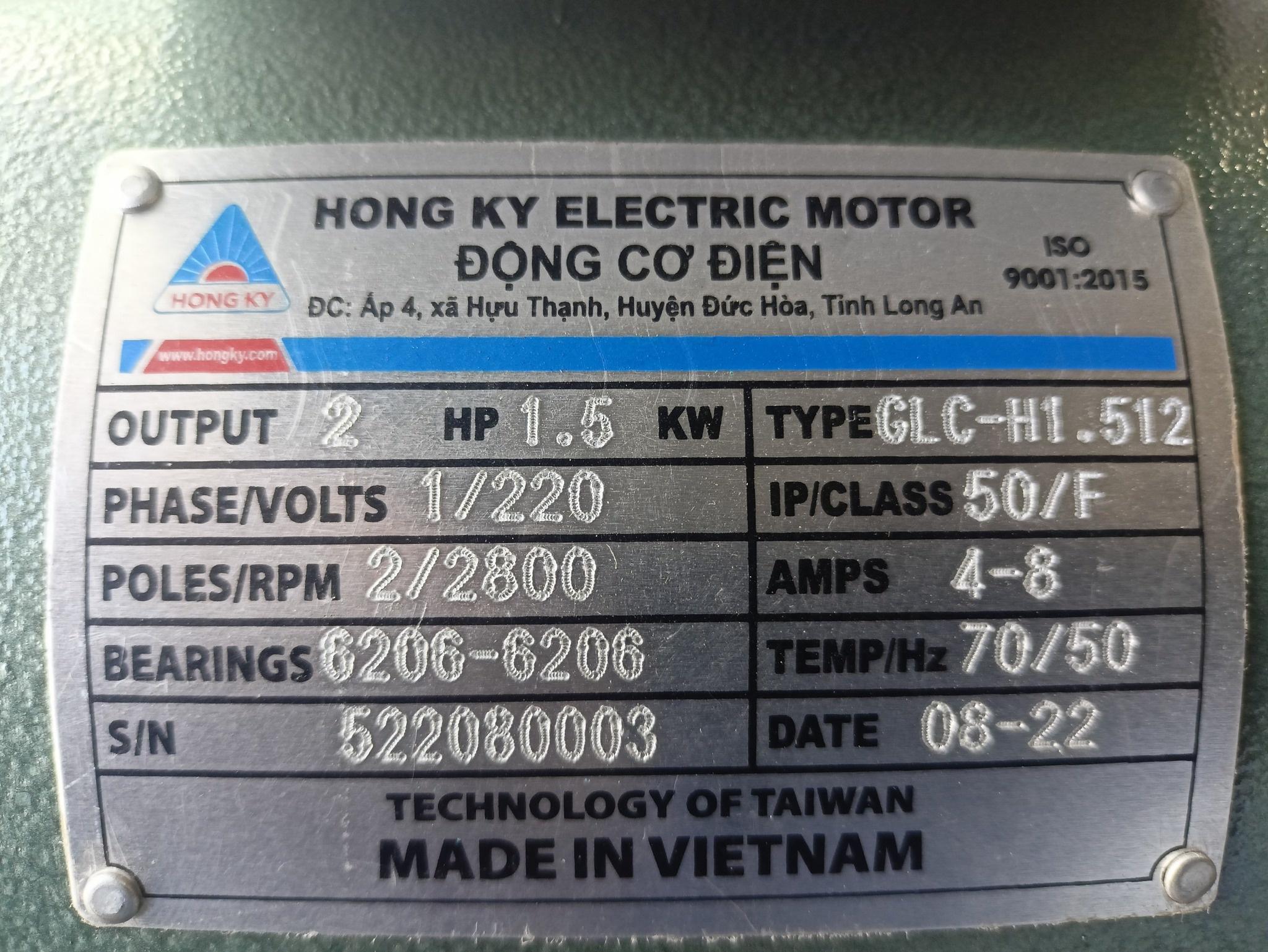 MÁY MÀI BÀN 2HP-1PHA-2800 HỒNG KÝ MB2HP - HÀNG CHÍNH HÃNG