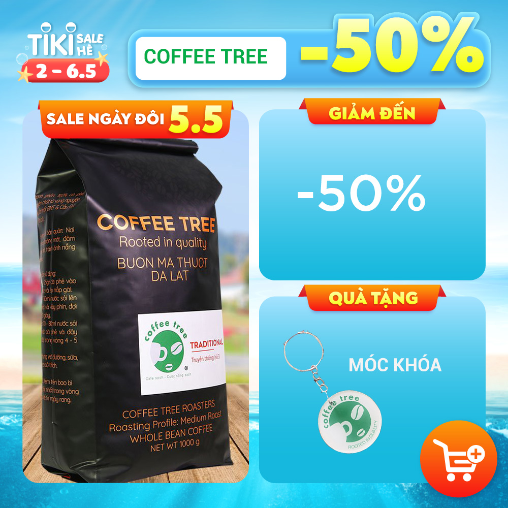 Cà phê hạt Arabica Cầu Đất nguyên chất 100% Coffee Tree 1kg thơm nồng, vị nhẹ, gu tây - Cà phê Đà Lạt tuyển chọn hoàn toàn trái chín rang công nghệ Châu Âu