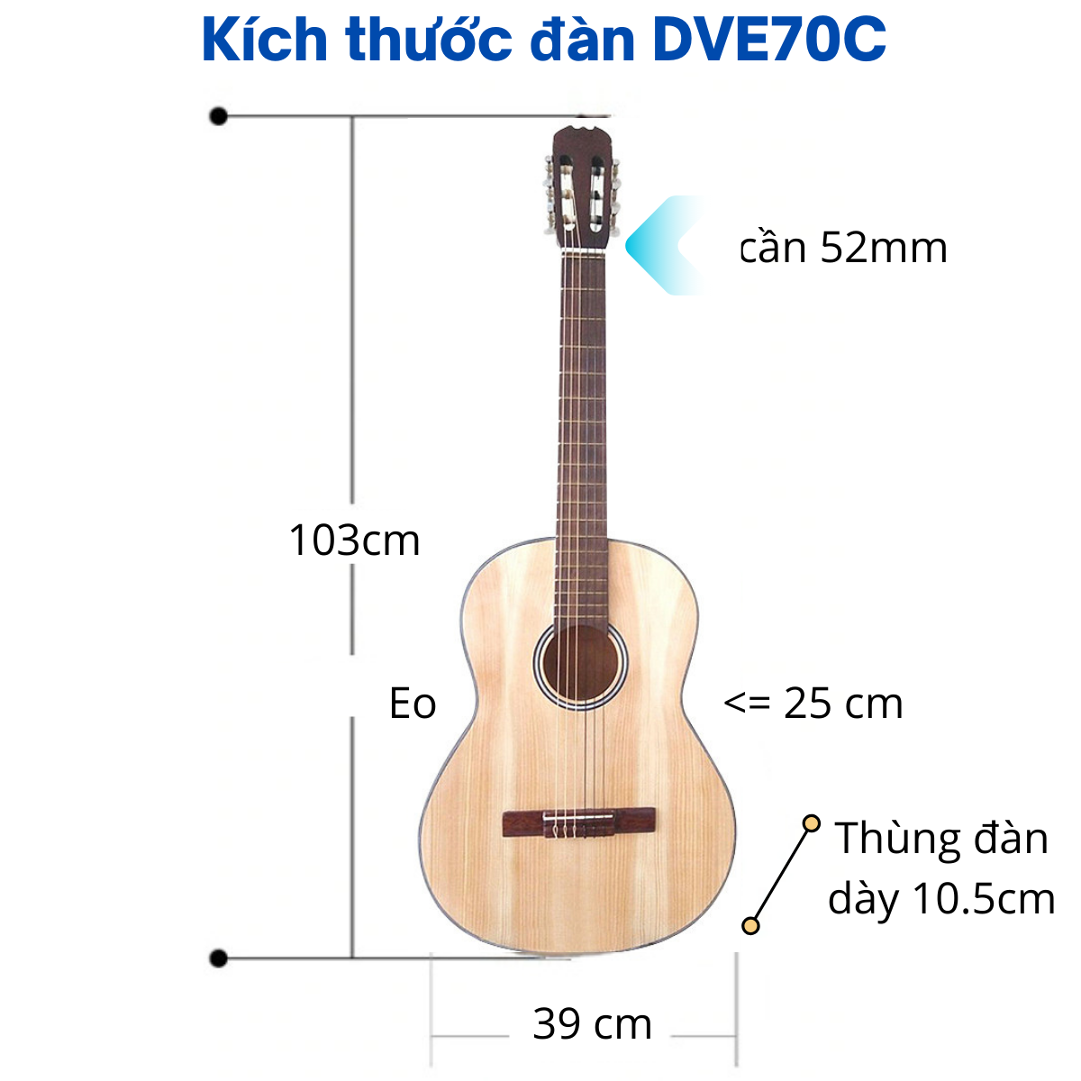 Đàn guitar classic DVE70C gỗ laminate âm thanh tốt trong tầm giá dành cho bạn mới tập Duy Guitar tặng 4 phụ kiện