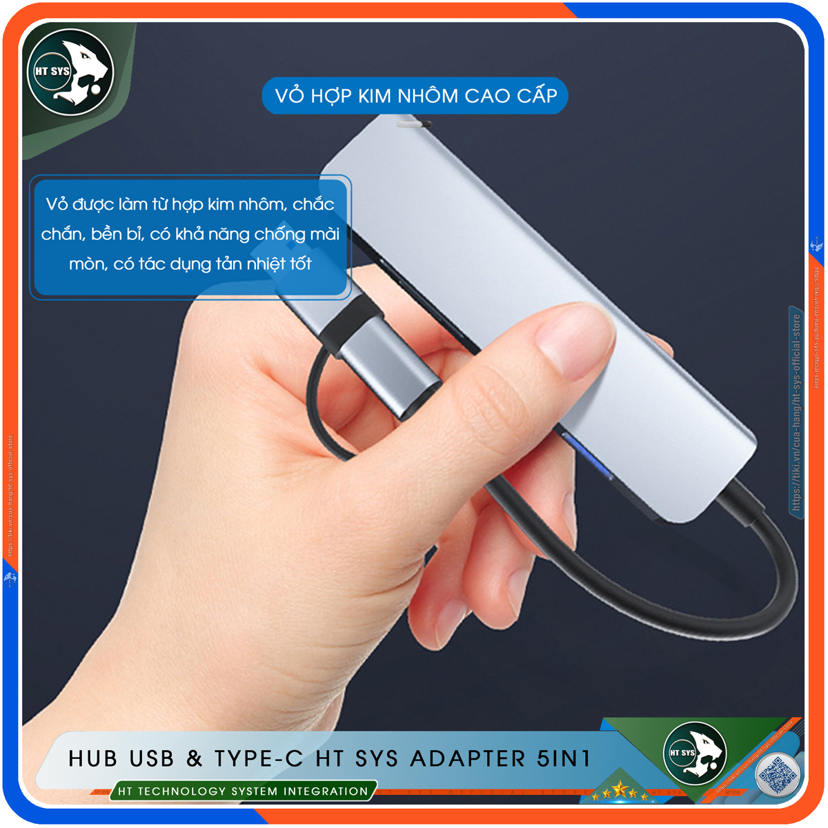 Hub Type C Và Hub USB HT SYS 5 in 1 To USB 3.0, SD, TF - Hàng Chính Hãng