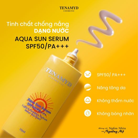 Tinh chất chống nắng dạng nước TENAMYD Aqua Sun Serum SPF50/PA+++ 70ml, nâng tone nhẹ