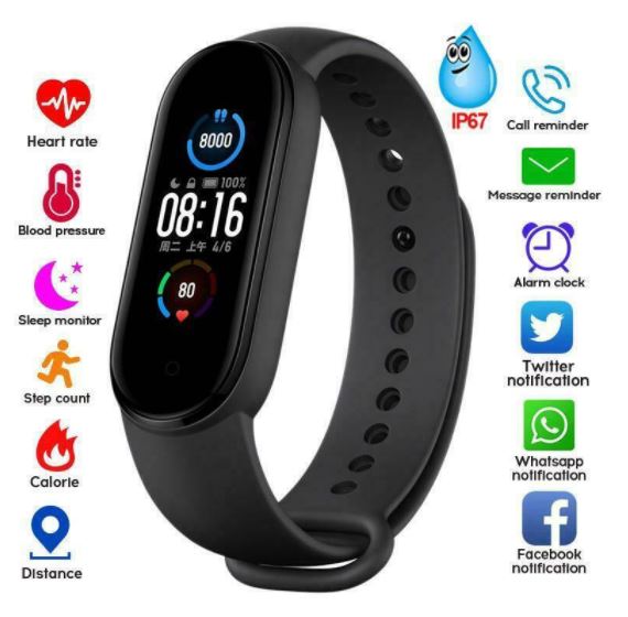 Vòng Đeo Tay Thông Minh M5 Chống Nước Kết Nối Bluetooth Theo Dõi Sức Khỏe Kèm Phụ Kiện- Hàng Chính Hãng