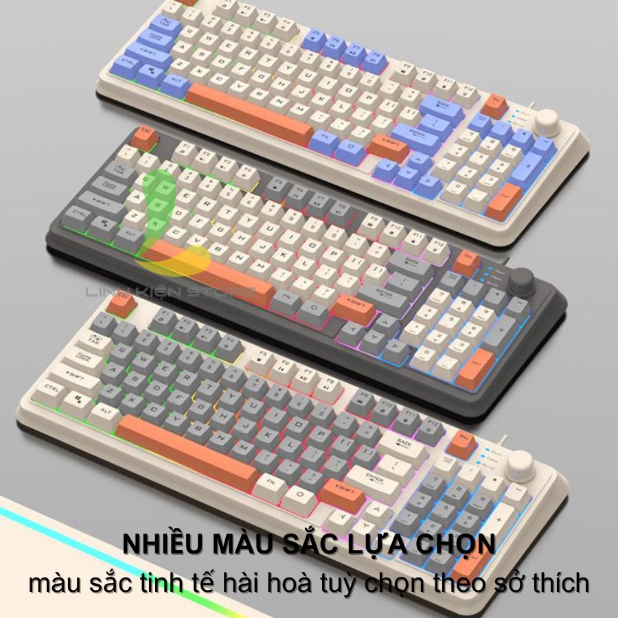 Bàn phím giả cơ gaming XUNFOX K82 - Bàn phím chơi game thiết kế 94 phím có đèn led 7 màu kèm theo nút vặn âm lượng - Hàng nhập khẩu