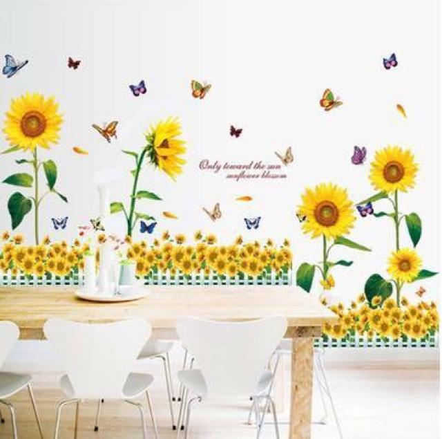 Decal trang trí tường - Bộ ghép Hoa Hướng Dương và chân hàng rào hoa