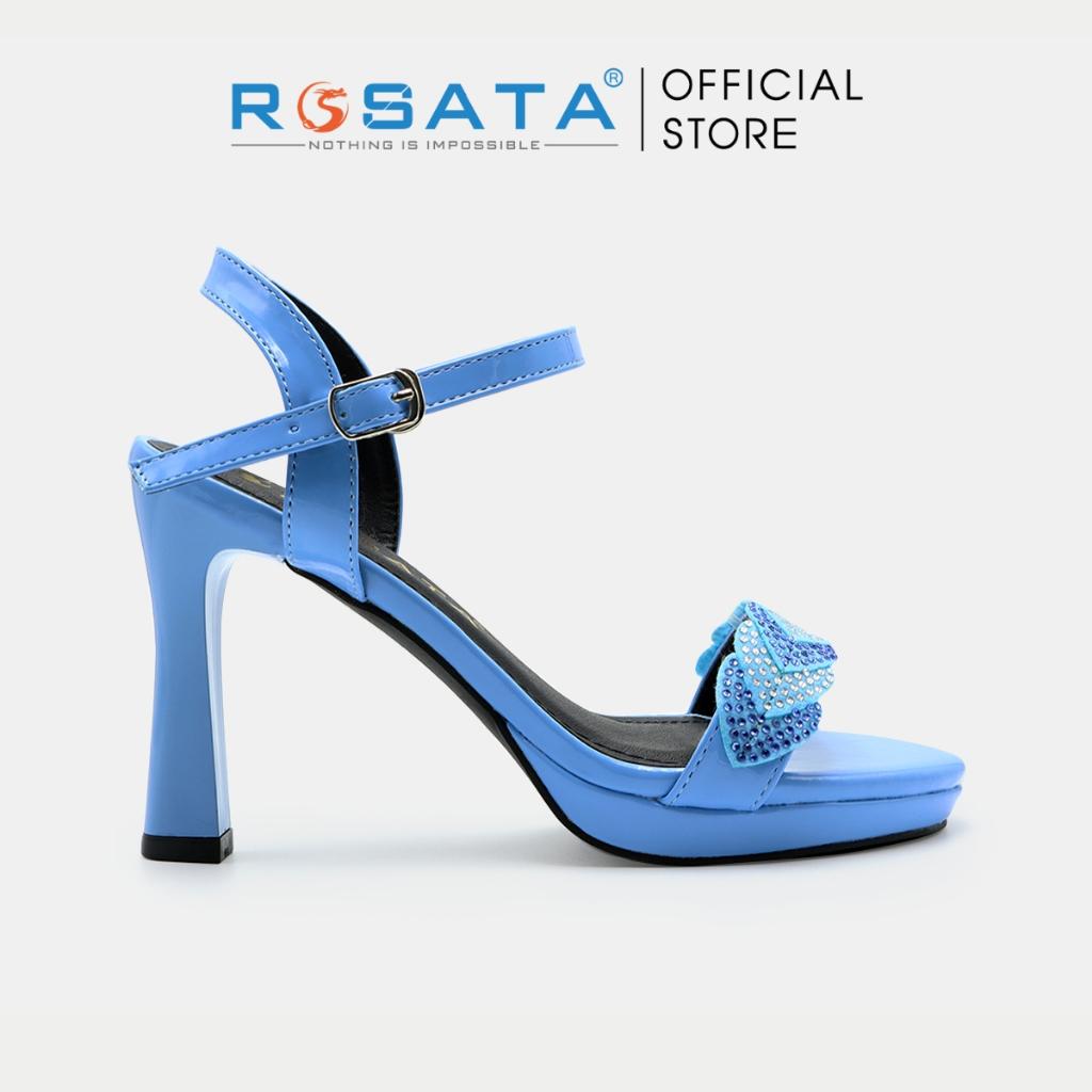 Giày sandal nữ ROSATA RO522 cao gót trụ 9cm mũi tròn xỏ ngón êm chân quai hậu cài khóa dây mảnh xuất xứ Việt Nam