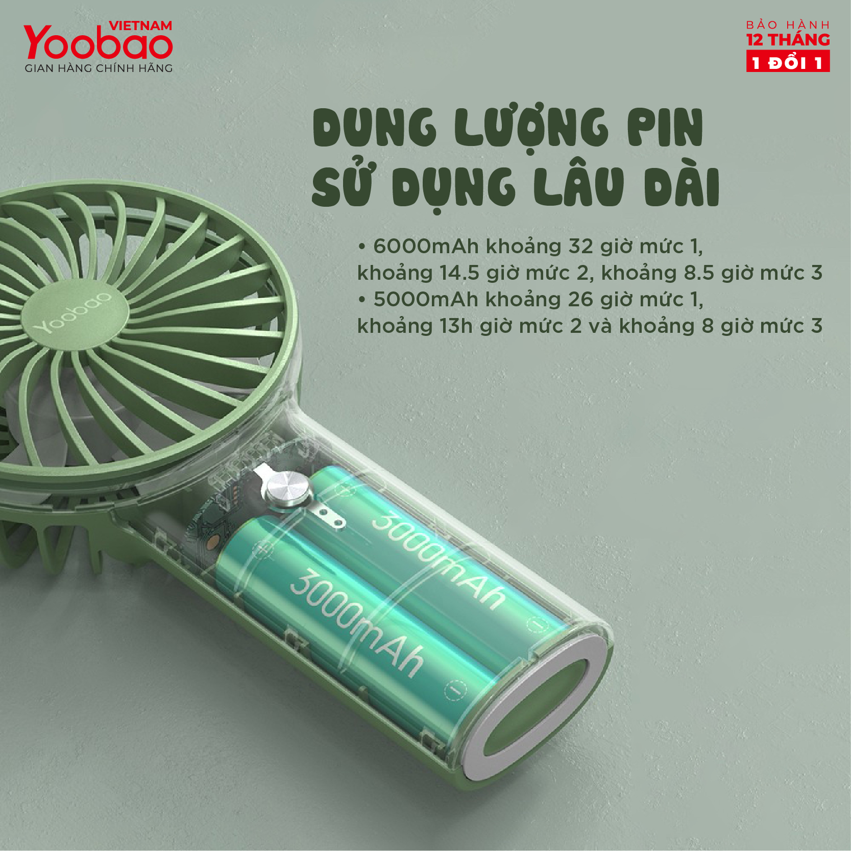 Quạt sạc mini để bàn làm việc YOOBAO F3 Pro 6000/5000mAh Kiêm Sạc Dự Phòng - Hàng chính hãng - Bảo hành 12 tháng 1 đổi 1