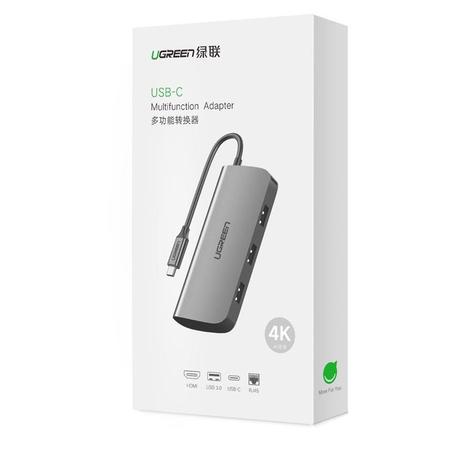 Ugreen UG50771CM212TK Bộ chuyển đổi TYPE C sang 2 USB 3.0 + HDMI + LAN + hỗ trợ nguồn TYPE C - HÀNG CHÍNH HÃNG