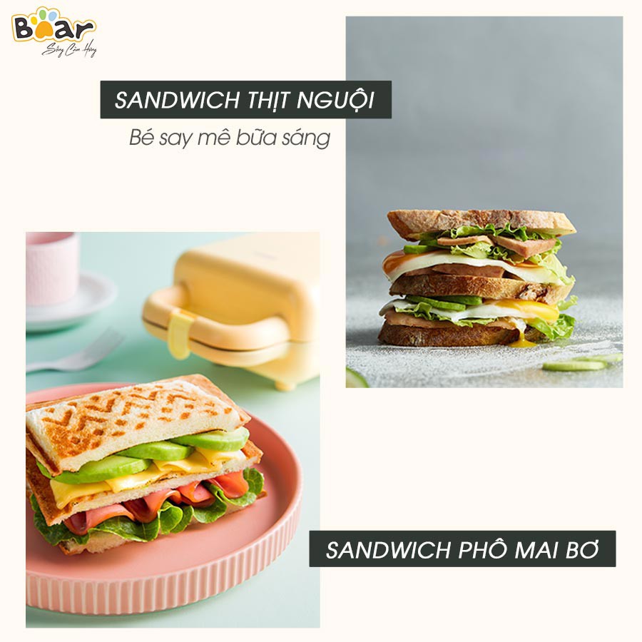 Máy kẹp nướng bánh mỳ sandwich - Bánh Waffle 2 IN 1 chính hãng Bear DBC-P06N2 cao cấp