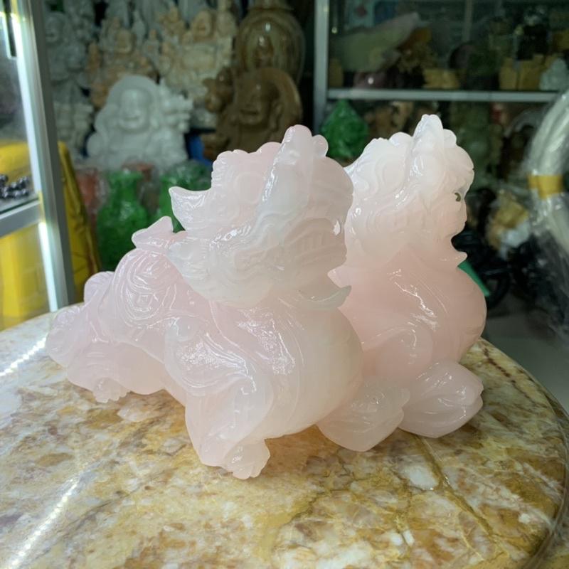 Cặp Tỳ Hưu Chiêu Tài Lộc Đá Ngọc Hồng - ngang 20cm