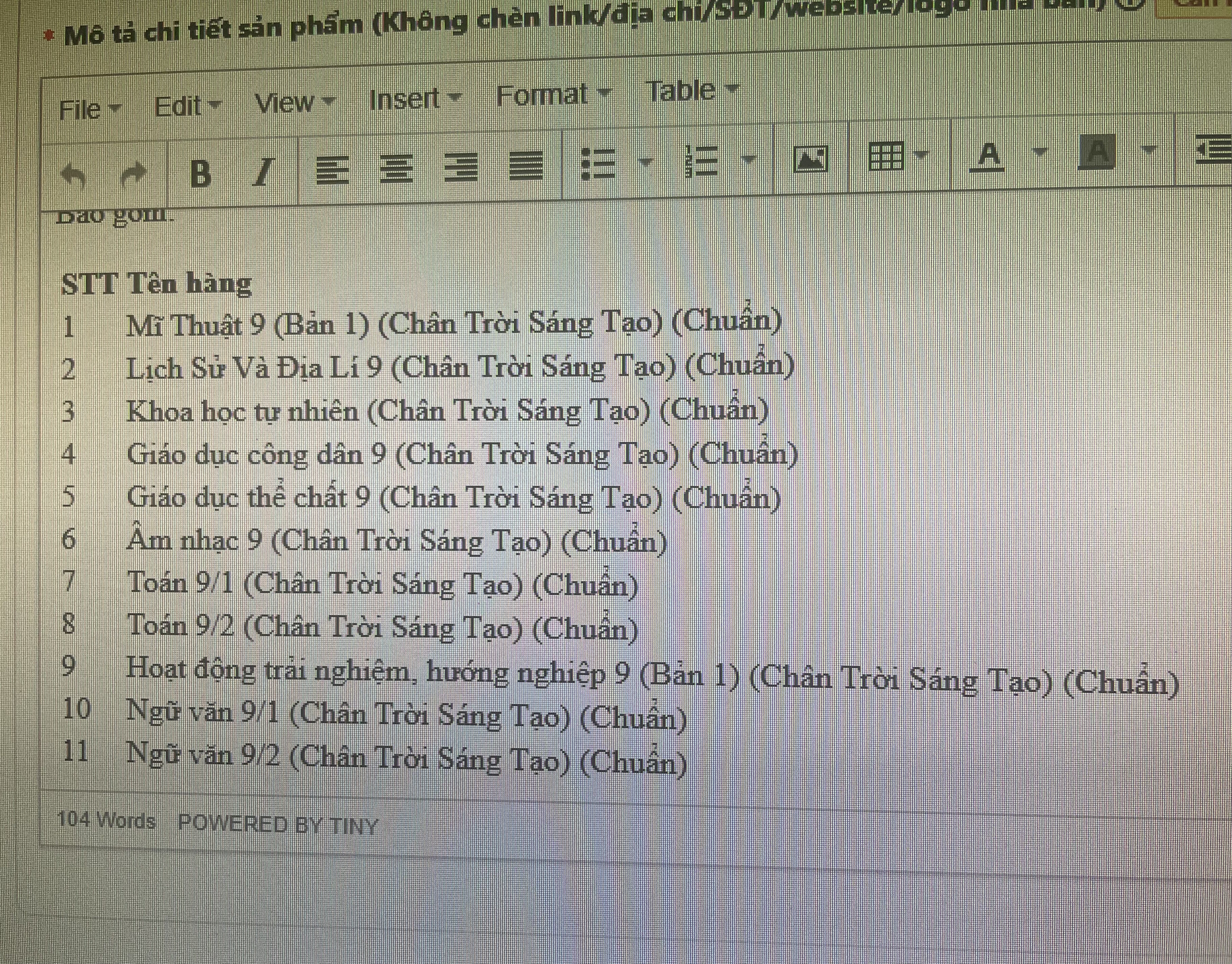 Bộ sách giáo khoa Lớp 9- Chân Trời Sáng Tạo (11 quyển- Kèm bìa nilong bao sách)