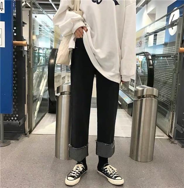 Quần Jeans đen ống suông ulzzang có bigsize / Quần Jeans cạp cao QC