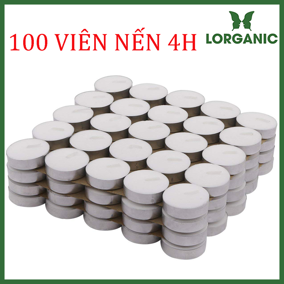 100 Viên Nến Tealight Sáp Cọ 4 giờ Lorganic An Toàn Sức Khỏe/ Dùng kết hợp đèn xông và tinh dầu/ Khử mùi và đuổi côn trùng hiệu quả