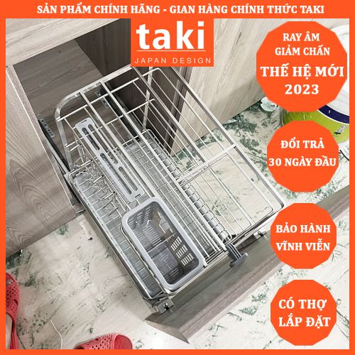 {Hàng Nhập Khẩu} Kệ Dao Thớt & GIA VỊ TAKI Ray Âm Giảm Chấn INOX 304 - Bảo Hành Vĩnh Viễn - Có Thợ Lắp