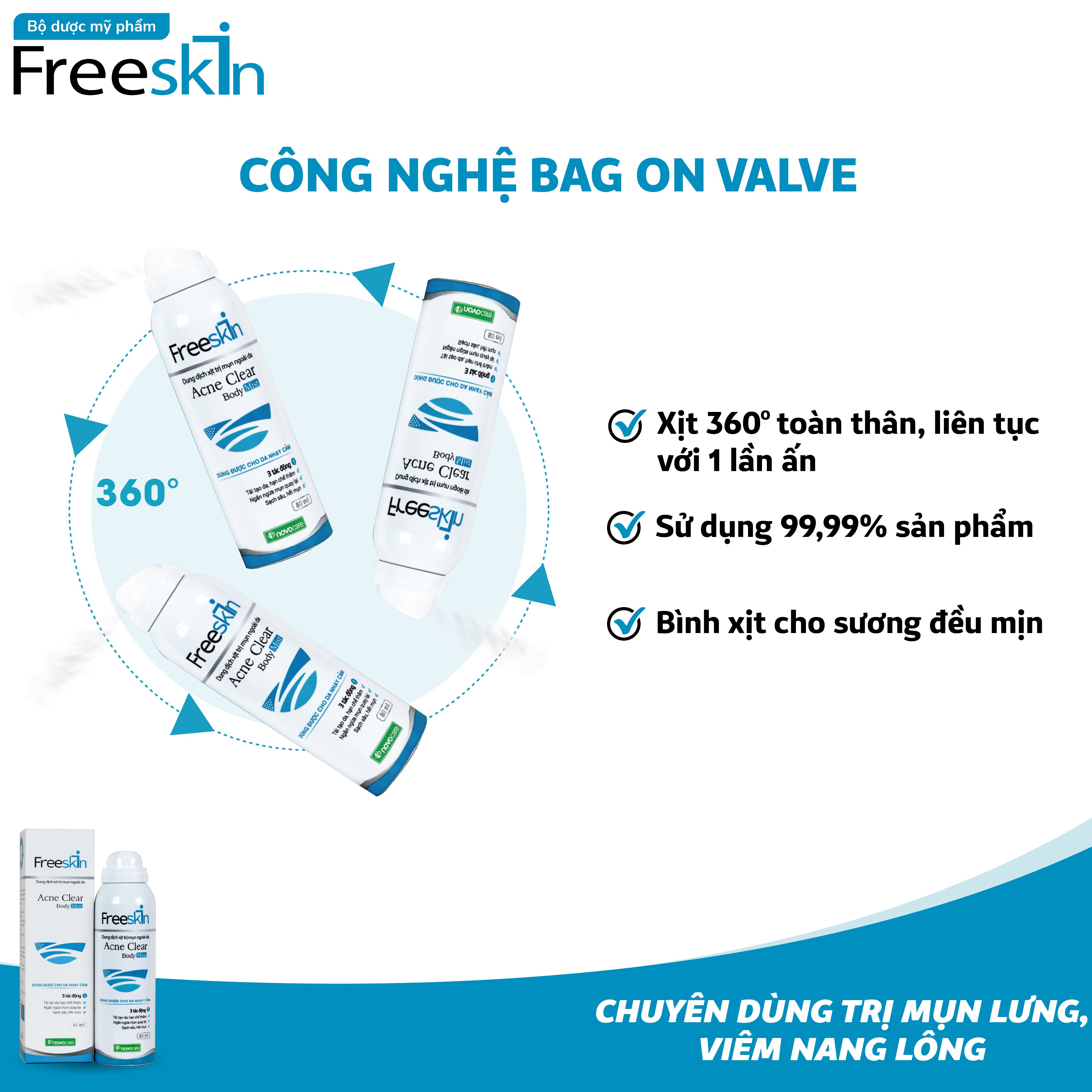 Xịt hỗ trợ Trị Mụn Lưng, Mụn Cơ Thể - Freeskin - Giúp Sạch Mụn, Hết Thâm, Làm Mềm Da, Sáng Da (80ml)