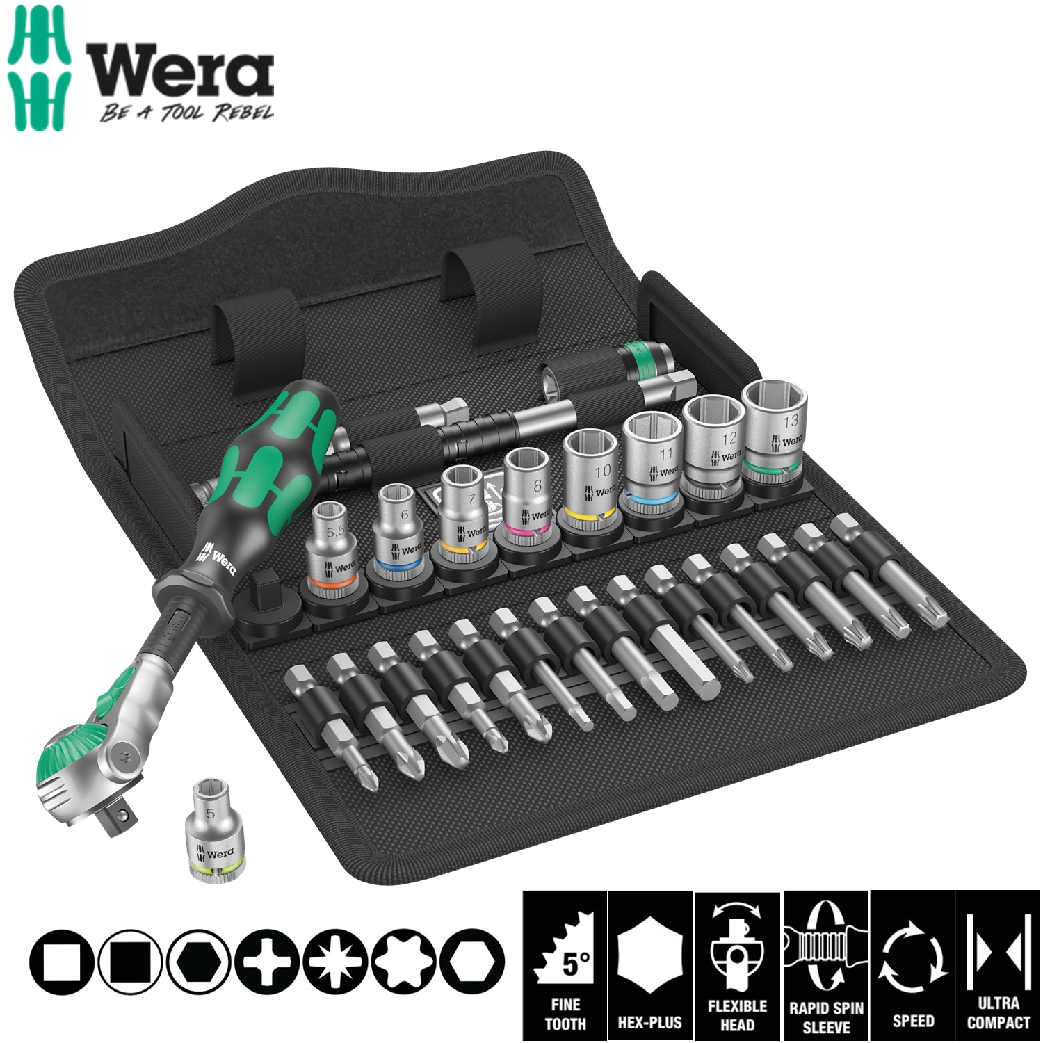 Bộ tuýp 28 chi tiết, 8100 SA 6 Zyklop Speed Ratchet Set,1/4&quot; drive, metric Wera 05004016001