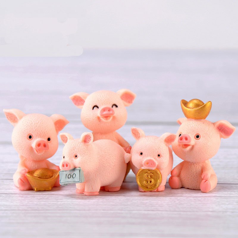 Combo 5 con heo ngậm tiền vàng may mắn phát lộc tài