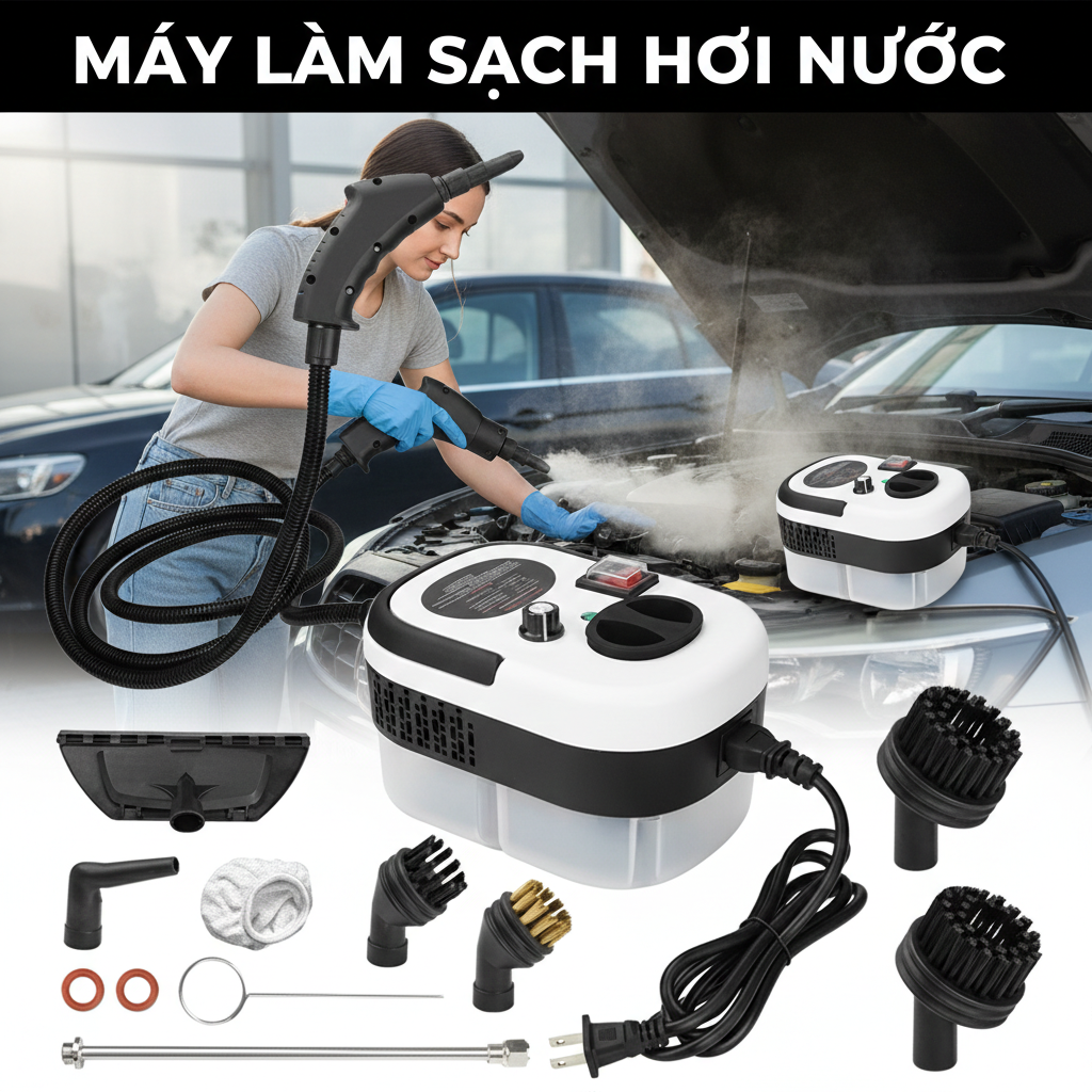 Máy Rửa Làm Sạch Hơi Nước Đa Năng Ô Tô &amp; Gia Đình – Khoang Động Cơ, Nội Thất, Điều Hòa Sạch Sâu