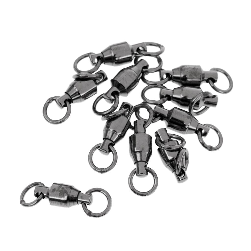 10pcs Heavy Duty Ball Bearing Swivel Solid Rings Fishing Swivels Black 4#