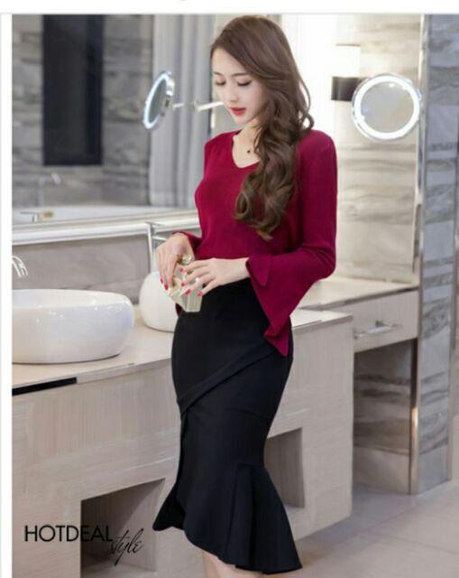 Chân váy đuôi cá công sở nữ dáng midi dài 60cm hàng thiết kế chân váy Hàn Quốc vải kaki thun co giãn New Design MS009