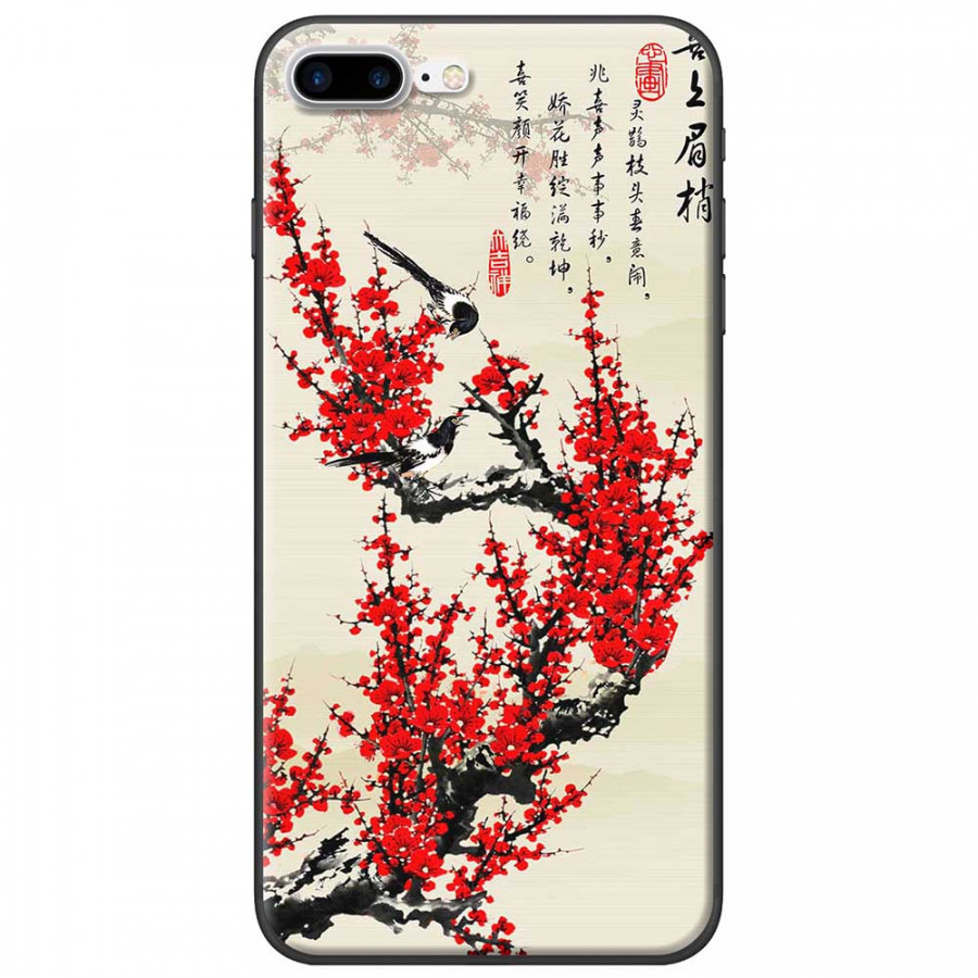 Ốp lưng dành cho iPhone 7 Plus mẫu Hoa đào đỏ thư pháp
