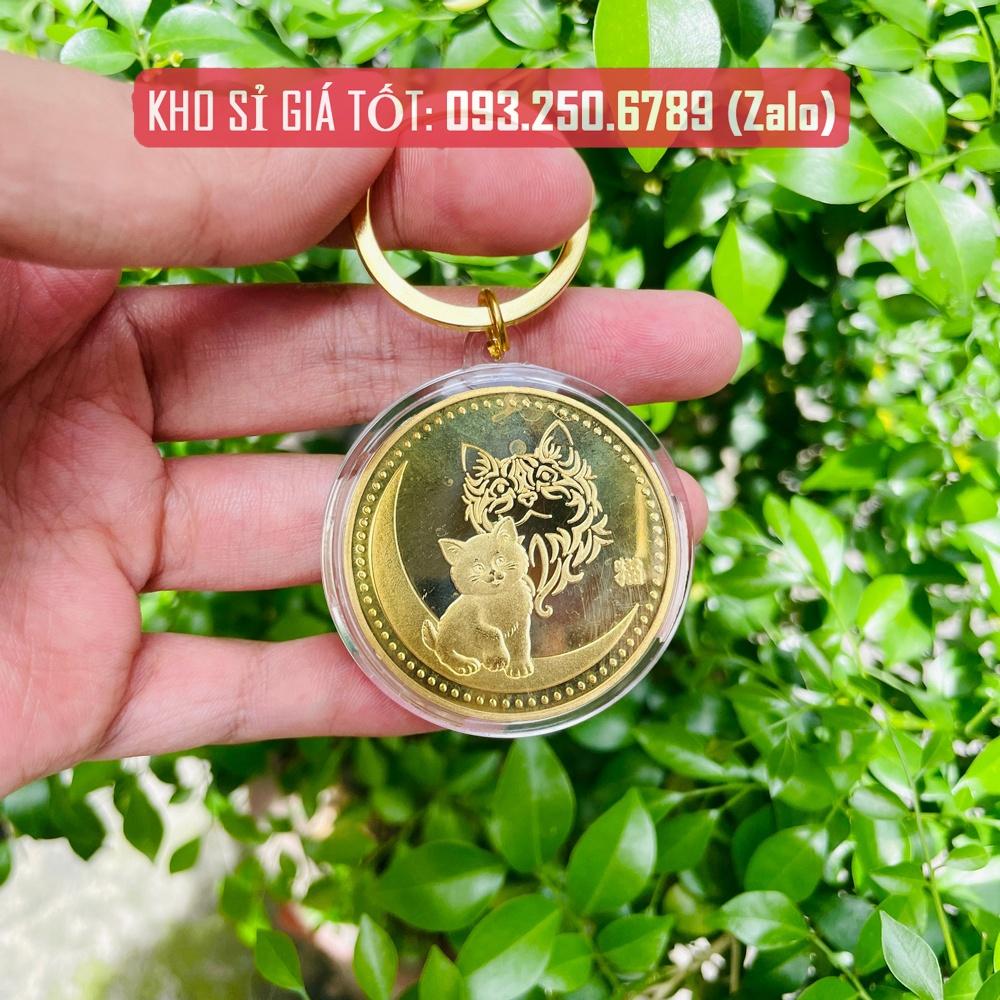 Móc Khóa Đồng Xu 12 Con Giáp Mạ Vàng TUỔI MÃO - CON MÈO Treo Oto, Xe Máy Phong Thủy - AnNhien