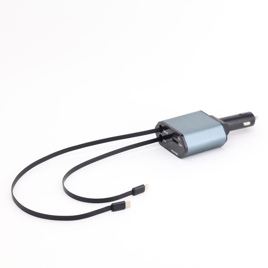 Tẩu Sạc Nhanh C1 Dây Rút Tự Động 4 in 1 USB Type-C Và Lightning Đa Năng Vỏ Hợp Kim Cao Cấp - Nhập Khẩu Chính Hãng