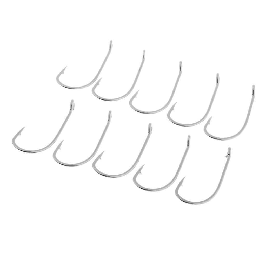 10pcs Stainless Steel Fishing Hooks Offset Hook Barbed Fishing Hooks