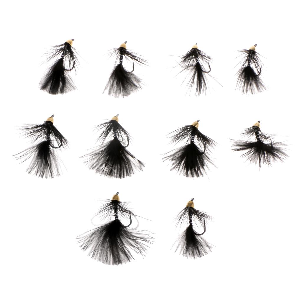 10pcs 1.5'' Black Wooly Bugger Flies Bead Head Nymph Flies Insects Wet Flies