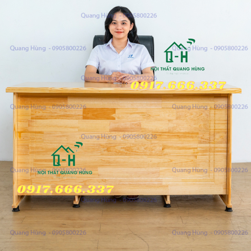 Bàn làm việc giám đốc gỗ thông cao cấp 1m4 màu vàng tự nhiên dành cho văn phòng