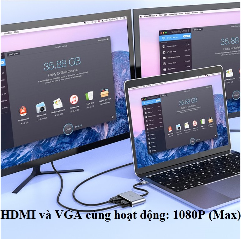 Thiết bị chia cổng type C hub C đa năng 4 trong 1 cho laptop máy tính bảng hoco HB30 _ Hàng chính hãng
