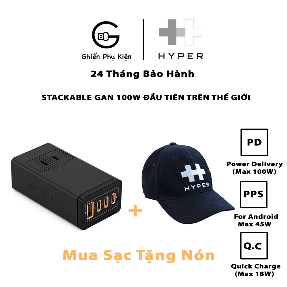 Sạc Đa Cổng HYPERJUICE STACKABLE GAN 100W 3C1A - PD/PPS/QC3.0 ĐẦU TIÊN TRÊN THẾ GIỚI – HJ417 - HÀNG CHÍNH HÃNG