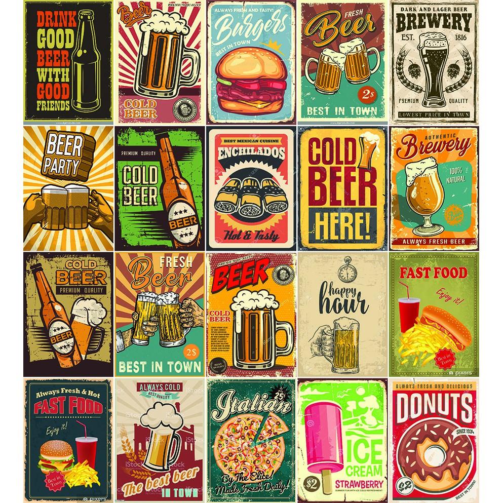 Decal Decor Vintage - Set 20 Tấm Decal Beer - Poster Trang trí Tường, Nội thất