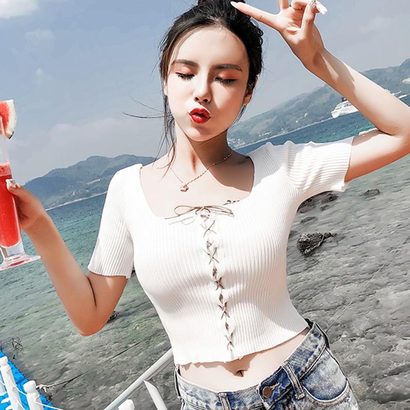 Áo Dệt Kim Nữ Cổ Chữ U Gợi Cảm