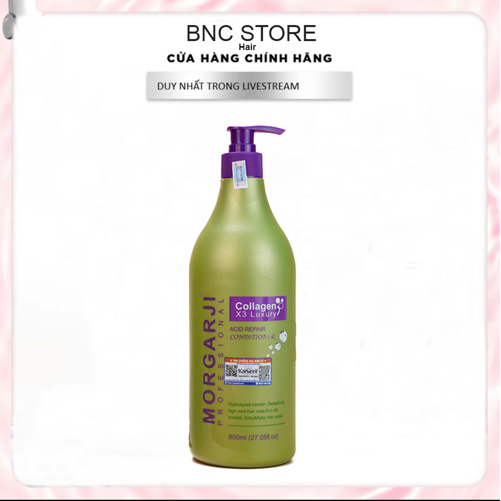 Cặp Dầu Gội Xả X3 Collagen Morgarji 800ML Phục hồi Tóc Chuyên Sâu, Dầu Dừa Giúp Kiềm Dầu Giảm Bết