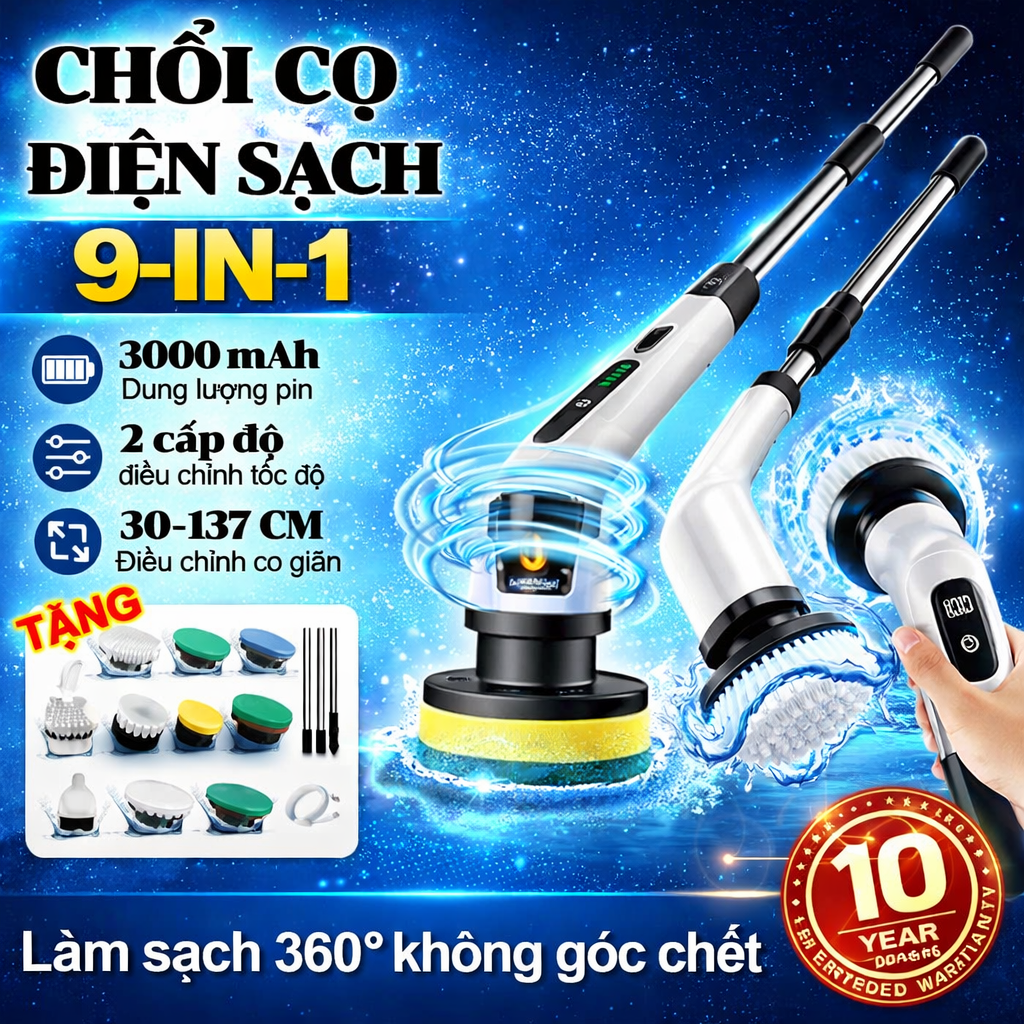 Chổi Điện Đa Năng MX 9in1 – Rửa Xe, Cọ Kính, Chà Bếp, Vệ Sinh Nhà Tắm Cực Mạnh
