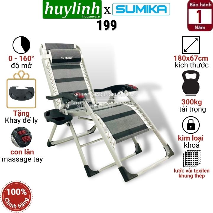 Ghế xếp thư giãn SUMIKA 199 - có lăn tay massage, khung vuông cao cấp, tải trọng 300kg