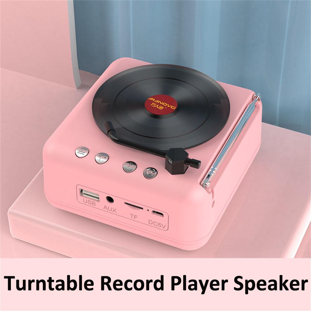 Retro Vincy Loa Không Dây Bàn Xoay Ghi 3D Âm Thanh Nổi HIFI Bass Bluetooth Có Đài FM Khe Cắm Thẻ TF Ổ Đĩa U Color: Pink