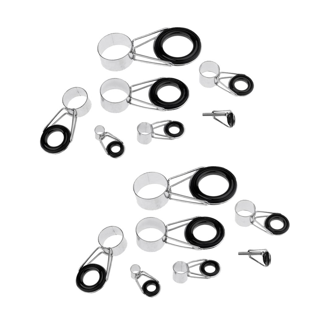 14Pcs Fishing Rod Guides Tip Tops Repair Ceramic Ring Rod Building Eye Rings