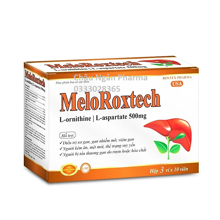 Combo 2 Hộp Meloroxtech L-ornithine L-aspartat giảm men gan, xơ gan, gan nhiễm mỡ - 30 viên