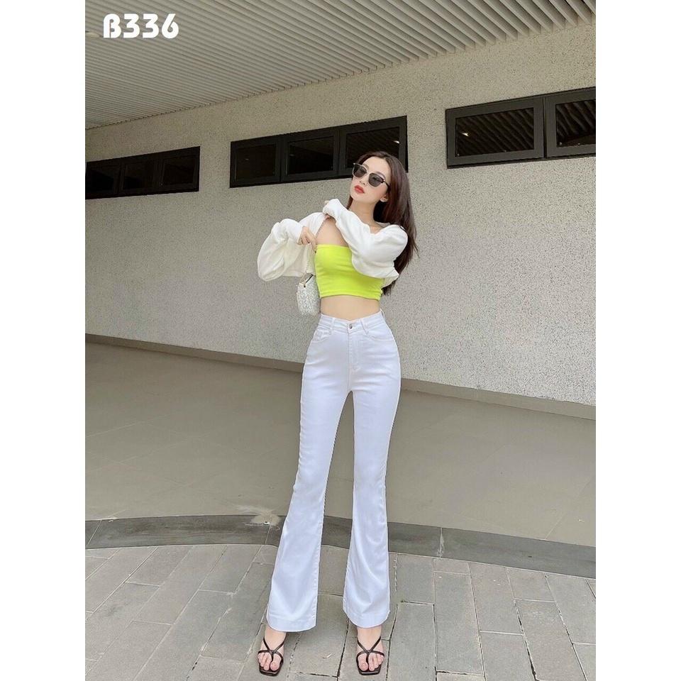 Quần Jeans Nữ Ống Loe Dài Lưng Cao Co Giãn Thời Trang