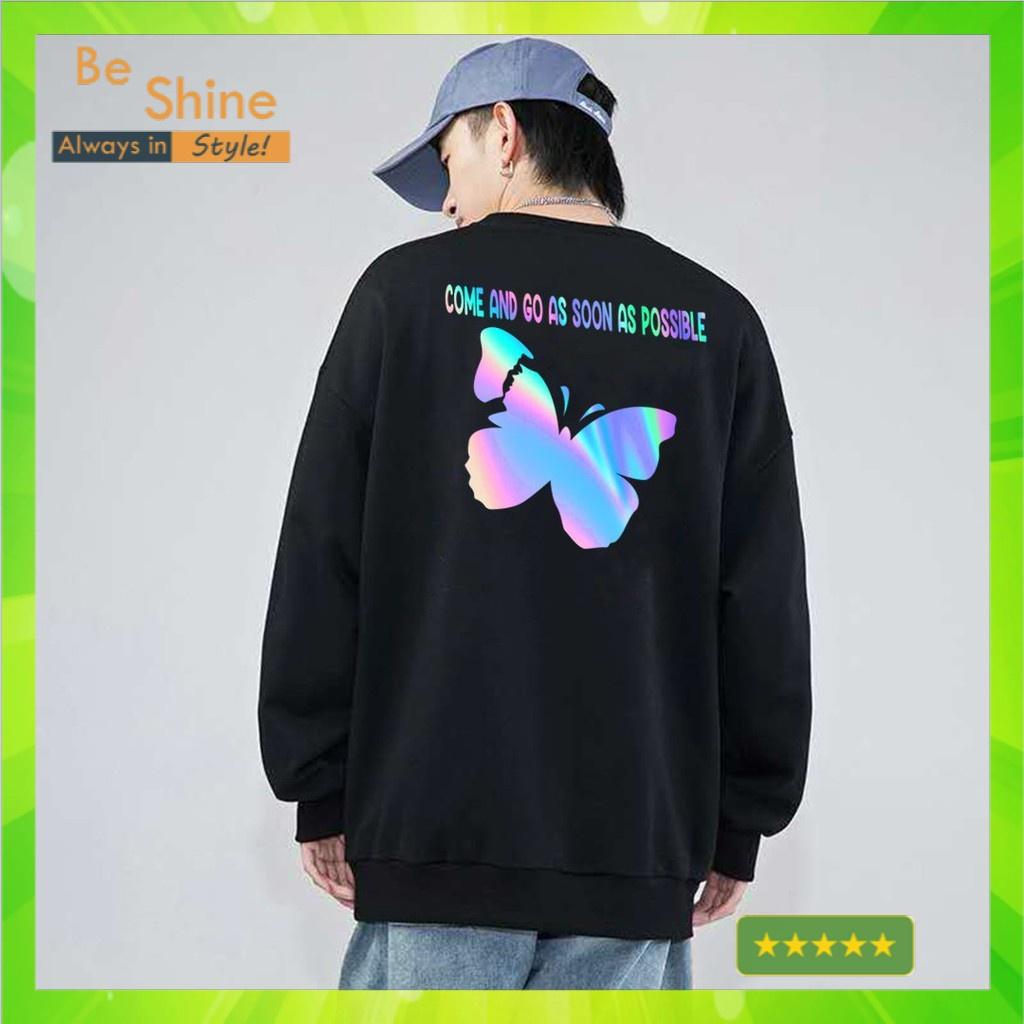 Áo Sweater Nỉ ️/Áo Nỉ Ulzzang Phản Quang Unisex Dài Tay Cho Nam Và Nữ - Con Bướm