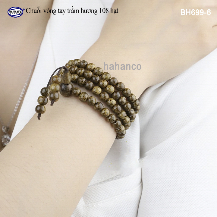 Vòng tay Nữ - Trầm Hương chuỗi tràng 108 hạt/6ly Trầm Tốc Việt - Tĩnh Tâm - An Yên - Bracelet of HAHANCO