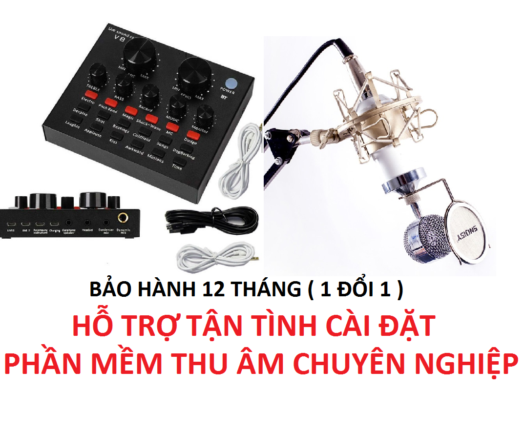 Bộ thu âm combo Souncard + Mic hát karaoke livesteam v8 + w868 , hỗ trợ cài đặt phần mềm thu âm