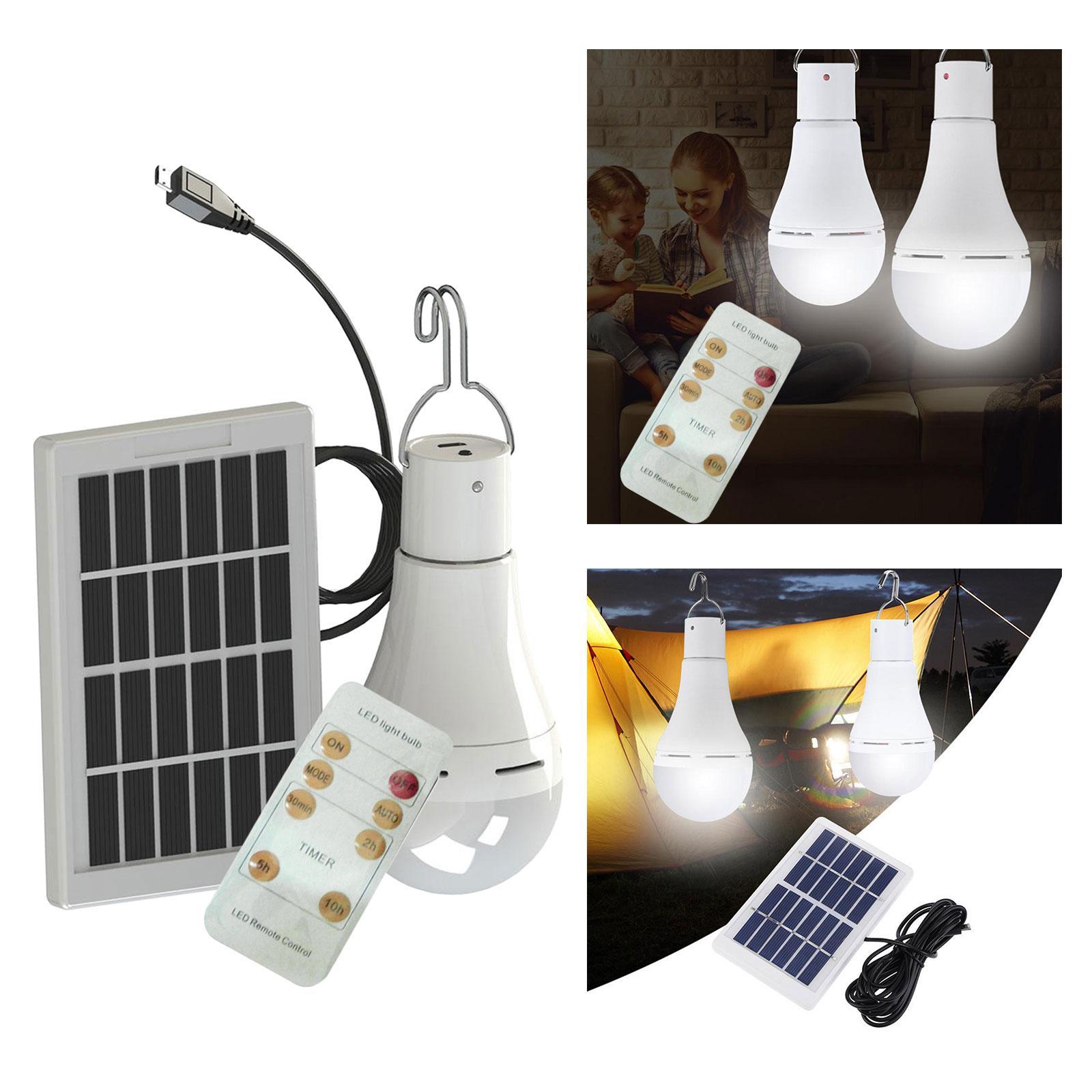 2x Solar Powered LED Light Bulb Tent Fishing Lamp Yard Camping Indoor Lighting