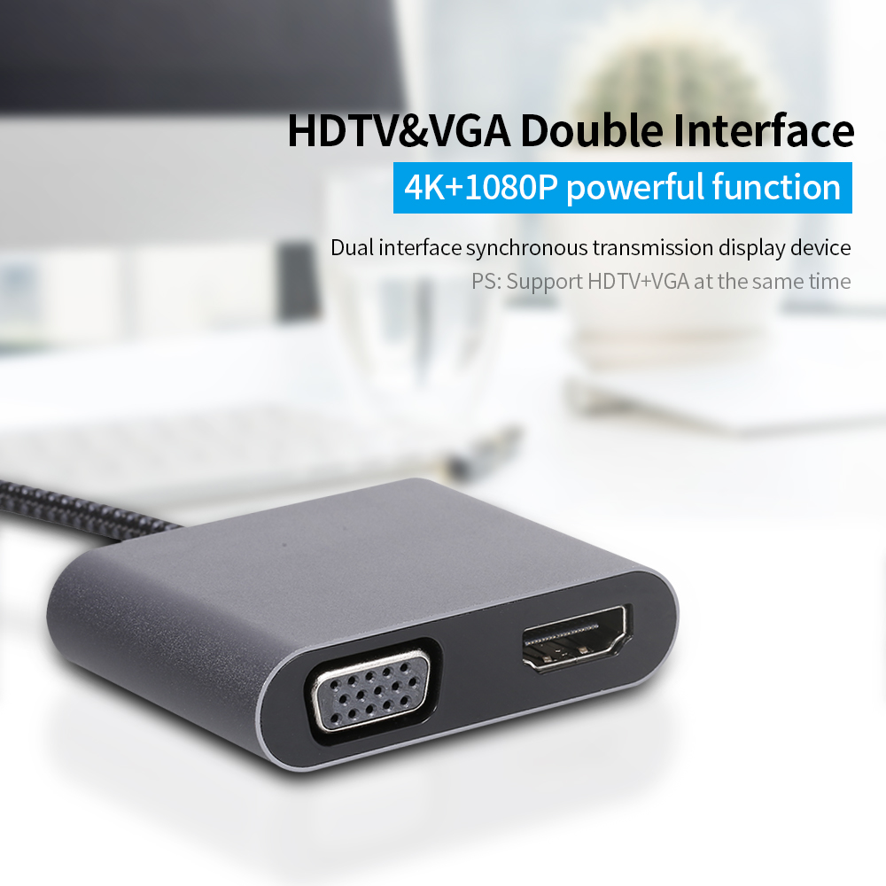 Bộ Chuyển Đổi USB Sang HD & VGA 3 Trong 1 Dongle 4K HD / 1080p VGA / Cổng Âm Thanh 3,5 Mm / Đôi
