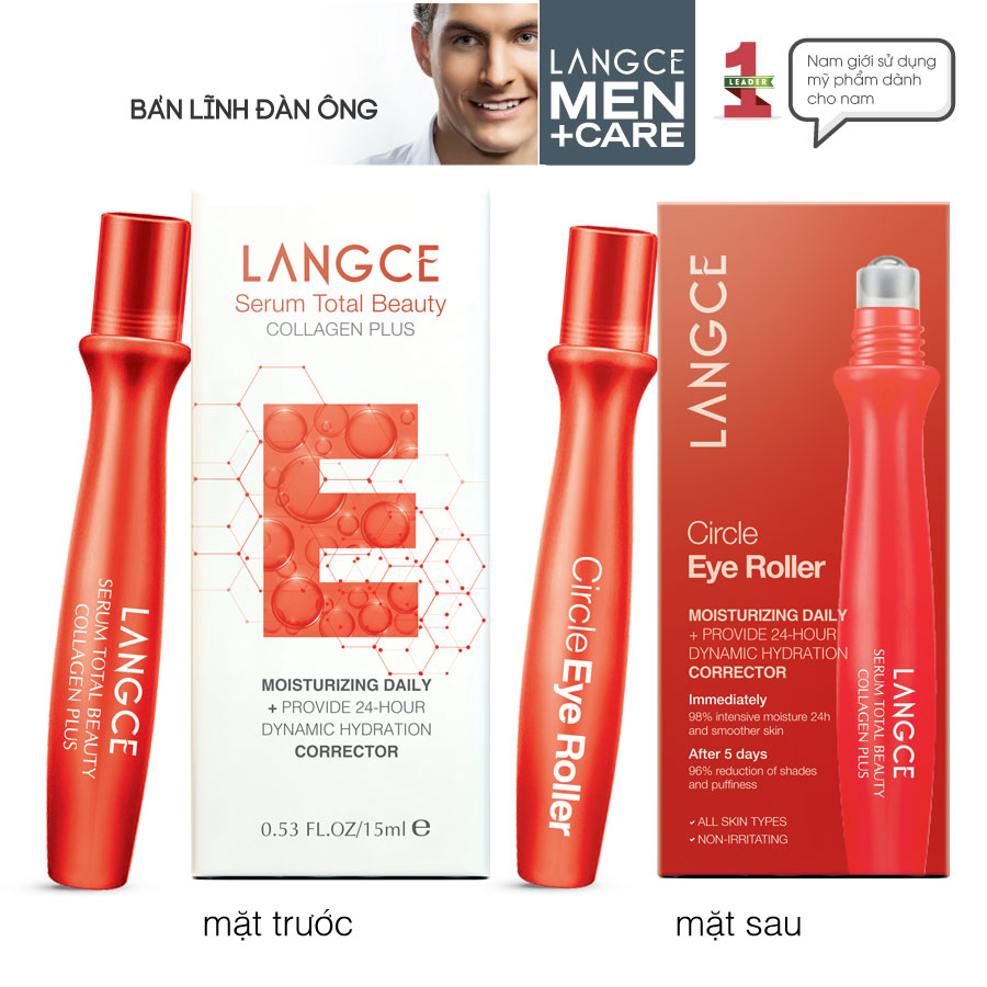 TOTAL BEAUTY SERUM COLLAGEN+ LĂN MẮT 360 CẤP+DƯỠNG ẨM, HỖ TRỢ GIẢM NGỨA, TRẺ HÓA DA 15ml LANGCE DÀNH CHO NAM