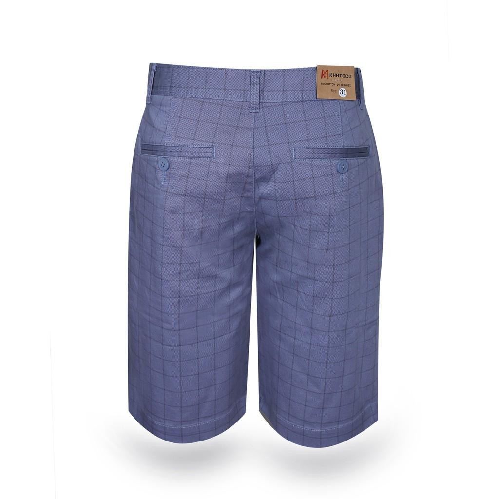 Quần short nam Khatoco kẻ caro màu xanh mã Q3M378R0-ININ016-2212-0