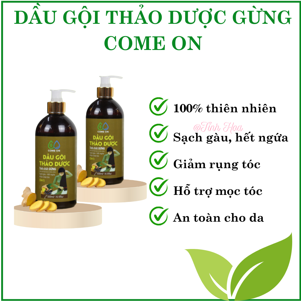 Dầu gội thảo dược gừng Come on chai 500ml, tặng túi thơm cà phê dầu gội thảo dược dưỡng tóc khỏe, sạch gàu, kích thích mọc tóc